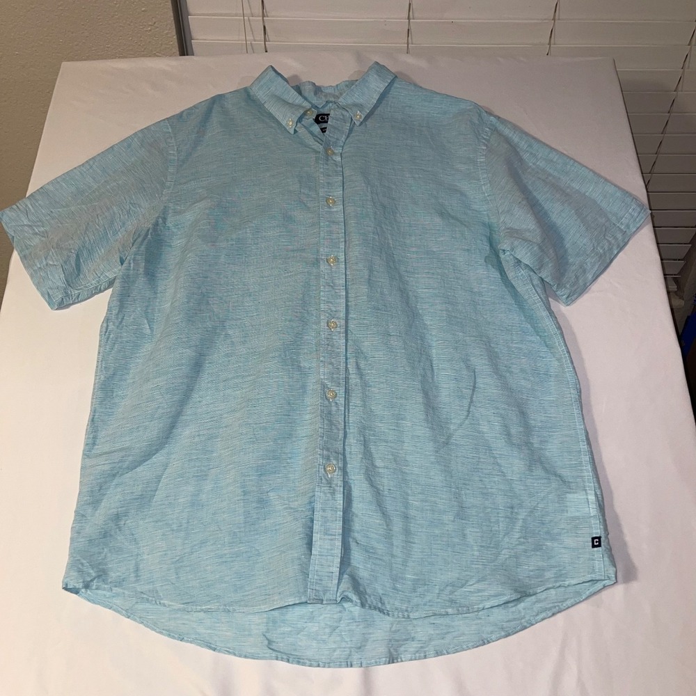 Chaps Linen Cotton Button Front Shirt Mens XXL Blue Short Sleeve Casual Beach